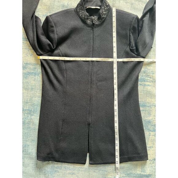 Vintage St John Black Santana Knit Zip Front High Braid Collar Blazer Women's 12 - Picture 7 of 10
